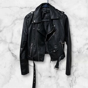 black L'Olive Verte faux leather biker jacket Women's Black Leather Jacket small
